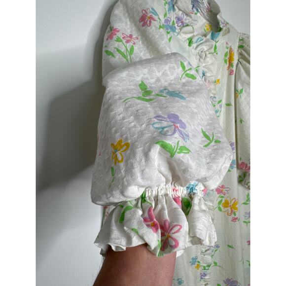 Vintage Miss Elaine Floral Seersucker Ruffle Housecoat Robe 70s 80s medium - Picture 7 of 16